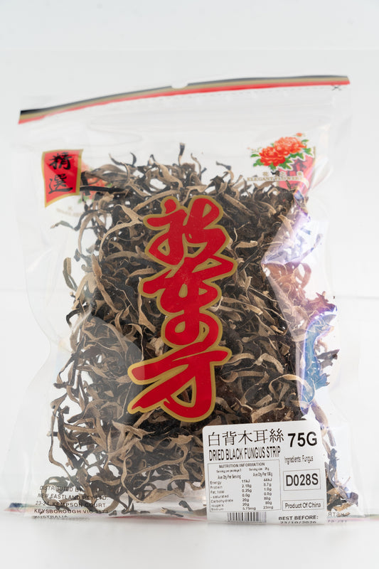 D028S  -  Dried Black Fungus Strip 75g  - 50 bags / 1 CTN